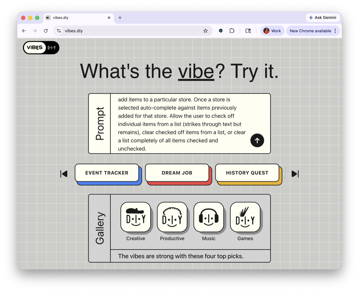 Typing an app idea into Vibes